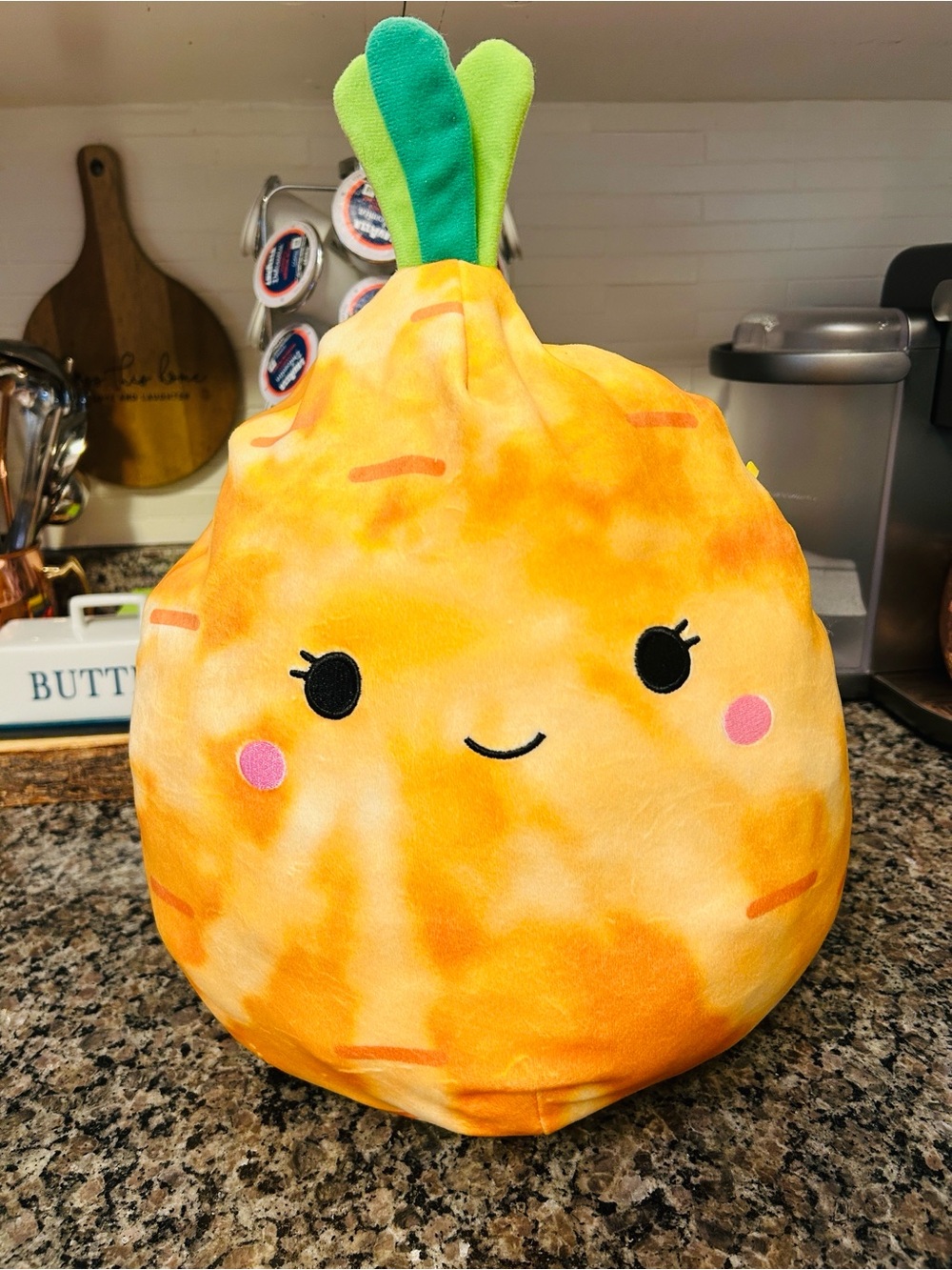 Squishmallows Orange Pineapple Plush Pillow with Green Leaves